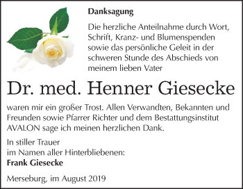 Traueranzeige von Henner Giesecke von Super Sonntag Merseburg/Querfurt