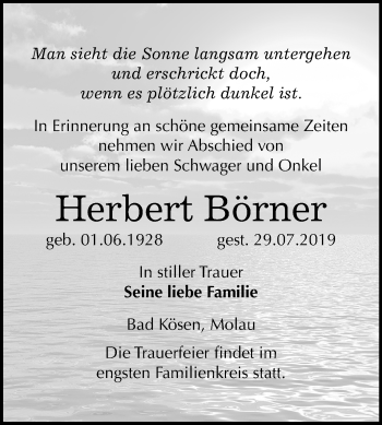 Traueranzeige von Herbert Börner von Wochenspiegel Naumburg/Nebra
