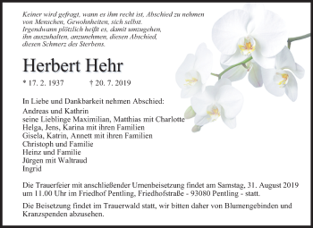 Traueranzeige von Herbert Hehr von Mitteldeutsche Zeitung Aschersleben / Mansfelder Land