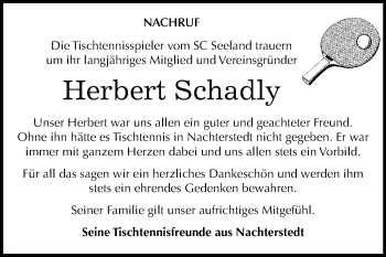Traueranzeige von Herbert Schadly von Mitteldeutsche Zeitung Aschersleben