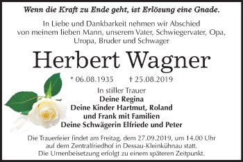 Traueranzeige von Herbert Wagner von Mitteldeutsche Zeitung Dessau-Roßlau