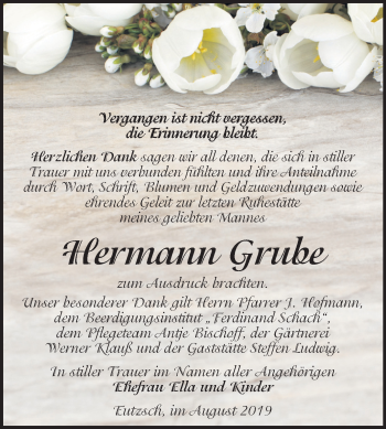Traueranzeige von Hermann Grube von Super Sonntag Wittenberg