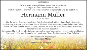 Traueranzeige von Hermann Müller von Super Sonntag Quedlinburg