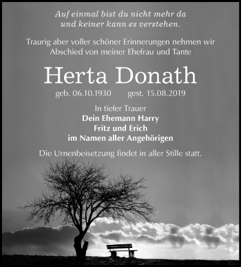 Traueranzeige von Herta Donath von Mitteldeutsche Zeitung Bitterfeld