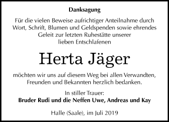 Traueranzeige von Herta Jäger von Mitteldeutsche Zeitung Halle/Saalkreis
