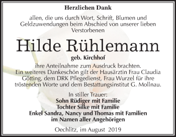 Traueranzeige von Hilde Rühlemann von Mitteldeutsche Zeitung Merseburg/Querfurt