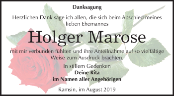 Traueranzeige von Holger Marose von Mitteldeutsche Zeitung Bitterfeld
