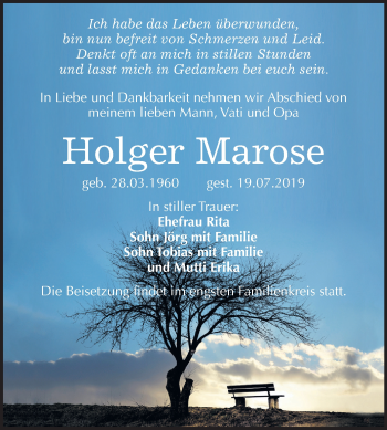 Traueranzeige von Holger Marose von Mitteldeutsche Zeitung Bitterfeld