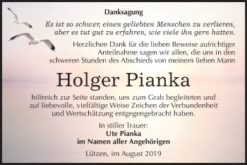Traueranzeige von Holger Pianka von Mitteldeutsche Zeitung Weißenfels