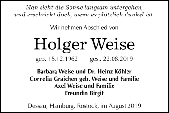Traueranzeige von Holger Weise von Mitteldeutsche Zeitung Dessau-Roßlau