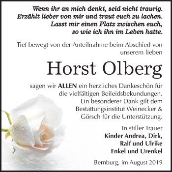 Traueranzeige von Horst Olberg von Mitteldeutsche Zeitung Bernburg
