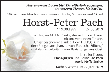Traueranzeige von Horst-Peter Pach von Mitteldeutsche Zeitung Köthen