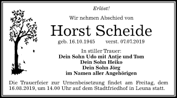 Traueranzeige von Horst Scheide von Mitteldeutsche Zeitung Merseburg/Querfurt