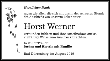 Traueranzeige von Horst Werner von Super Sonntag Merseburg/Querfurt