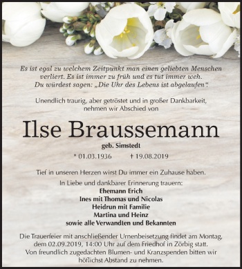 Traueranzeige von Ilse Braussemann von Mitteldeutsche Zeitung Bitterfeld