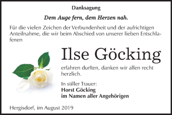 Traueranzeige von Ilse Göcking von Mitteldeutsche Zeitung Mansfelder Land