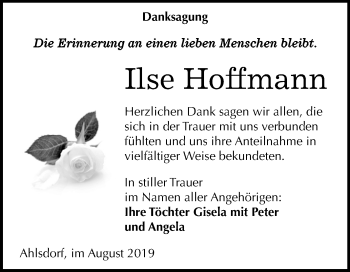 Traueranzeige von Ilse Hoffmann von Mitteldeutsche Zeitung Mansfelder Land