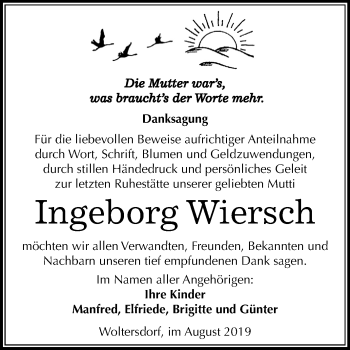 Traueranzeige von Ingeborg Wiersch von Super Sonntag Wittenberg
