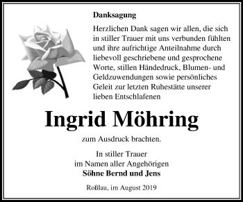 Traueranzeige von Ingrid Möhring von Mitteldeutsche Zeitung Dessau-Roßlau