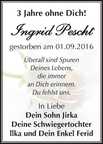 Traueranzeige von Ingrid Pescht von Mitteldeutsche Zeitung Merseburg/Querfurt