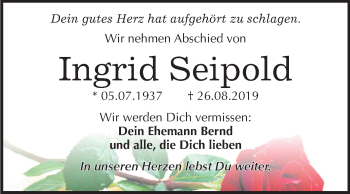 Traueranzeige von Ingrid Seipold von Mitteldeutsche Zeitung Bitterfeld