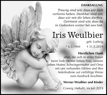 Traueranzeige von Iris Weulbier von Mitteldeutsche Zeitung Wittenberg