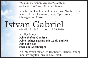 Traueranzeige von Istvan Gabriel von Mitteldeutsche Zeitung Wittenberg