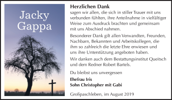 Traueranzeige von Jacky Gappa von Super Sonntag Köthen