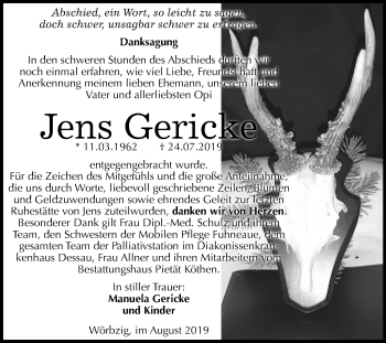 Traueranzeige von Jens Gericke von Super Sonntag Köthen