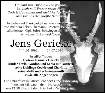 Traueranzeige von Jens Gericke von Super Sonntag Köthen