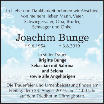 Traueranzeige von Joachim Bunge von Mitteldeutsche Zeitung Bernburg