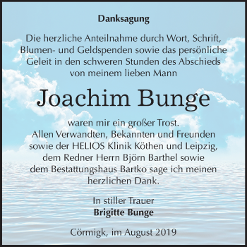Traueranzeige von Joachim Bunge von Mitteldeutsche Zeitung Bernburg