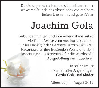 Traueranzeige von Joachim Gola von Mitteldeutsche Zeitung Merseburg/Querfurt