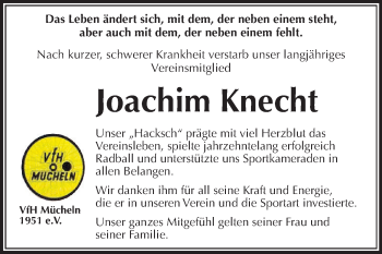 Traueranzeige von Joachim Knecht von Super Sonntag Merseburg/Querfurt