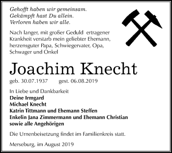 Traueranzeige von Joachim Knecht von Mitteldeutsche Zeitung Merseburg/Querfurt