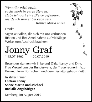 Traueranzeige von Jonny Graf von Super Sonntag Wittenberg