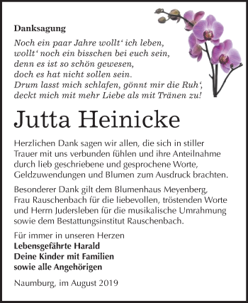Traueranzeige von Jutta Heinicke von Wochenspiegel Naumburg/Nebra