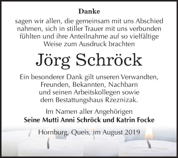Traueranzeige von Jörg Schröck von Mitteldeutsche Zeitung Mansfelder Land