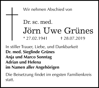 Traueranzeige von Jörn Uwe Grünes von Mitteldeutsche Zeitung Halle/Saalkreis