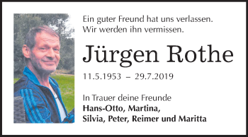 Traueranzeige von Jürgen Rothe von Mitteldeutsche Zeitung Dessau-Roßlau