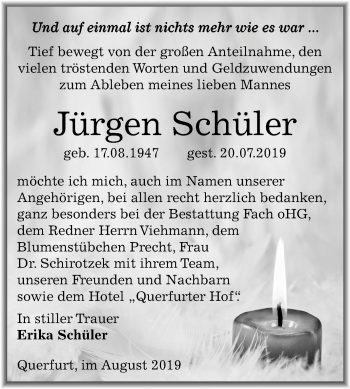 Traueranzeige von Jürgen Schüler von Wochenspiegel Merseburg/Querfurt
