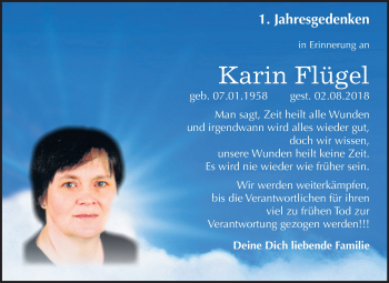 Traueranzeige von Karin Flügel von Super Sonntag Bernburg
