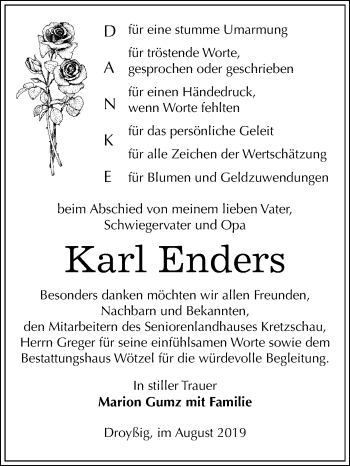 Traueranzeige von Karl Enders von Mitteldeutsche Zeitung Zeitz
