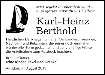 Traueranzeige von Karl-Heinz Berthold von Super Sonntag Mansfelder Land
