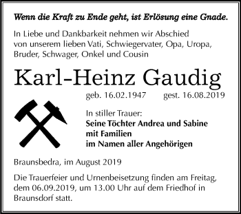 Traueranzeige von Karl-Heinz Gaudig von Mitteldeutsche Zeitung Merseburg/Querfurt