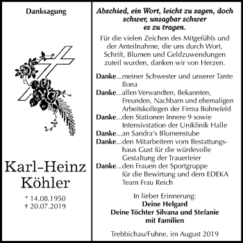 Traueranzeige von Karl-Heinz Köhler von Super Sonntag Köthen