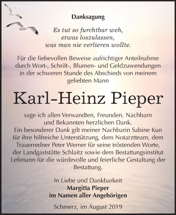 Traueranzeige von Karl-Heinz Pieper von Mitteldeutsche Zeitung Bitterfeld