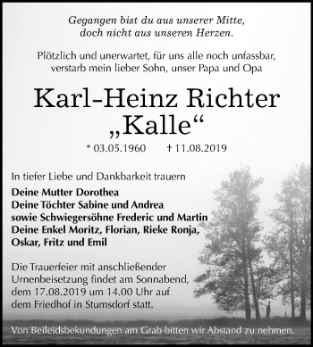 Traueranzeige von Karl-Heinz Richter von Mitteldeutsche Zeitung Bitterfeld
