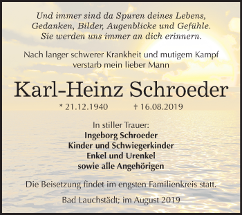 Traueranzeige von Karl-Heinz Schroeder von Super Sonntag Merseburg/Querfurt
