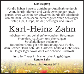 Traueranzeige von Karl Heinz Zahn von Mitteldeutsche Zeitung Halle/Saalkreis